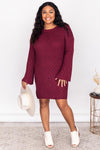 Decide My Path Ribbed Bell Sleeve Burgundy Sweater Dress