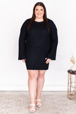 Load image into Gallery viewer, Decide My Path Ribbed Bell Sleeve Black Sweater Dress
