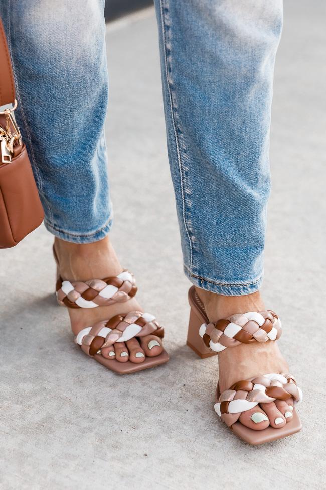 Clarise Camel Multi Color Braided Block Heel