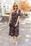 On Repeat Floral One Shoulder Ruffle Maxi Dress Black