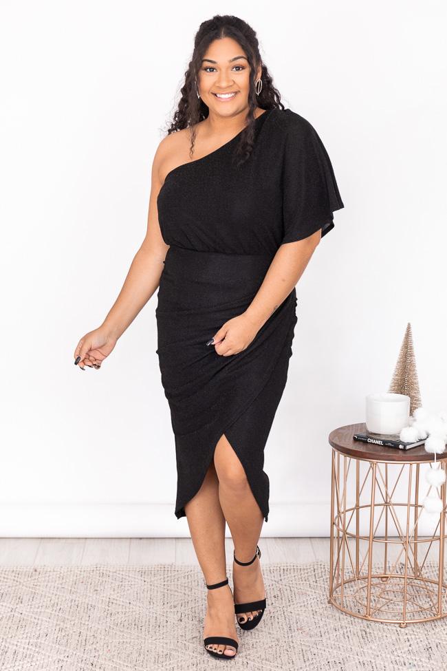 Seek Your Love Black One Shoulder Wrap Dress