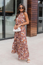 Load image into Gallery viewer, Short Notice Floral Mauve High Neck Maxi Dress
