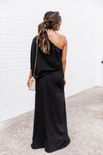 Load image into Gallery viewer, Found My Forever Black One Shoulder Maxi Dress
