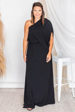 Load image into Gallery viewer, Found My Forever Black One Shoulder Maxi Dress
