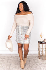 Load image into Gallery viewer, CAITLIN COVINGTON X PINK LILY The Mimi Button Front Grey Tweed Skirt PRE-ORDER
