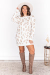 CAITLIN COVINGTON X PINK LILY The Lizzie Ivory Animal Print Sweater Dress