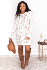 Load image into Gallery viewer, CAITLIN COVINGTON X PINK LILY The Lizzie Ivory Animal Print Sweater Dress

