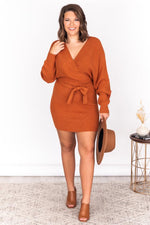 Load image into Gallery viewer, CAITLIN COVINGTON X PINK LILY  The Chelsea Wrap Burnt Orange Sweater Dress
