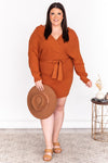 CAITLIN COVINGTON X PINK LILY  The Chelsea Wrap Burnt Orange Sweater Dress