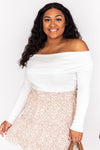 CAITLIN COVINGTON X PINK LILY The Nancy Foldover Ivory Fitted Off The Shoulder Sweater