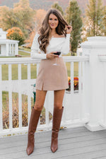 Load image into Gallery viewer, CAITLIN COVINGTON X PINK LILY The Ella Side Slit Tan Suede Skirt

