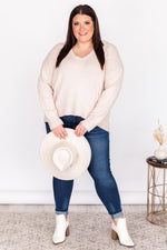 Carregar imagem no visualizador da galeria, CAITLIN COVINGTON X PINK LILY The Kelsey Wide Neck Taupe Sweater
