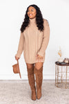 CAITLIN COVINGTON X PINK LILY The Carla Mocha Cable Knit Sweater Dress