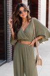 Phone Call Away Green Wrap Cropped Blouse
