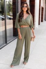 Load image into Gallery viewer, Phone Call Away Green Wide Leg Pants
