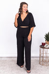 Phone Call Away Black Wrap Cropped Blouse