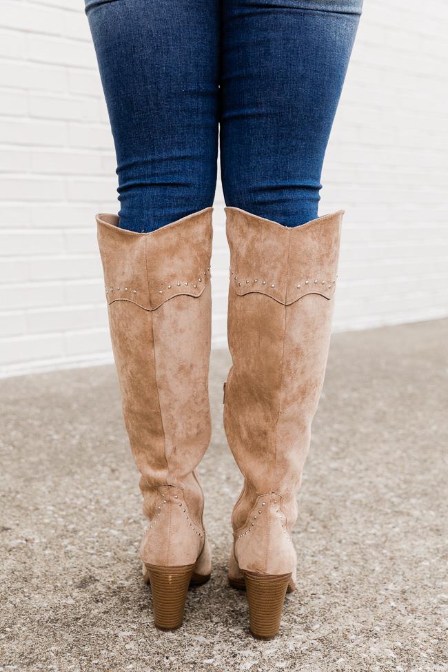 Vicky Beige Tall Western Boots