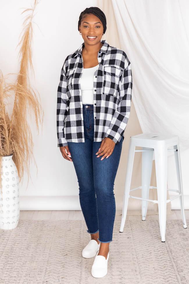 All I Ever Wanted Black/Ivory Plaid Button Front Blouse