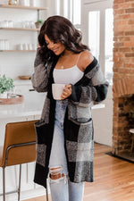 Load image into Gallery viewer, Bring It Right Back Black Buffalo Plaid Cardigan
