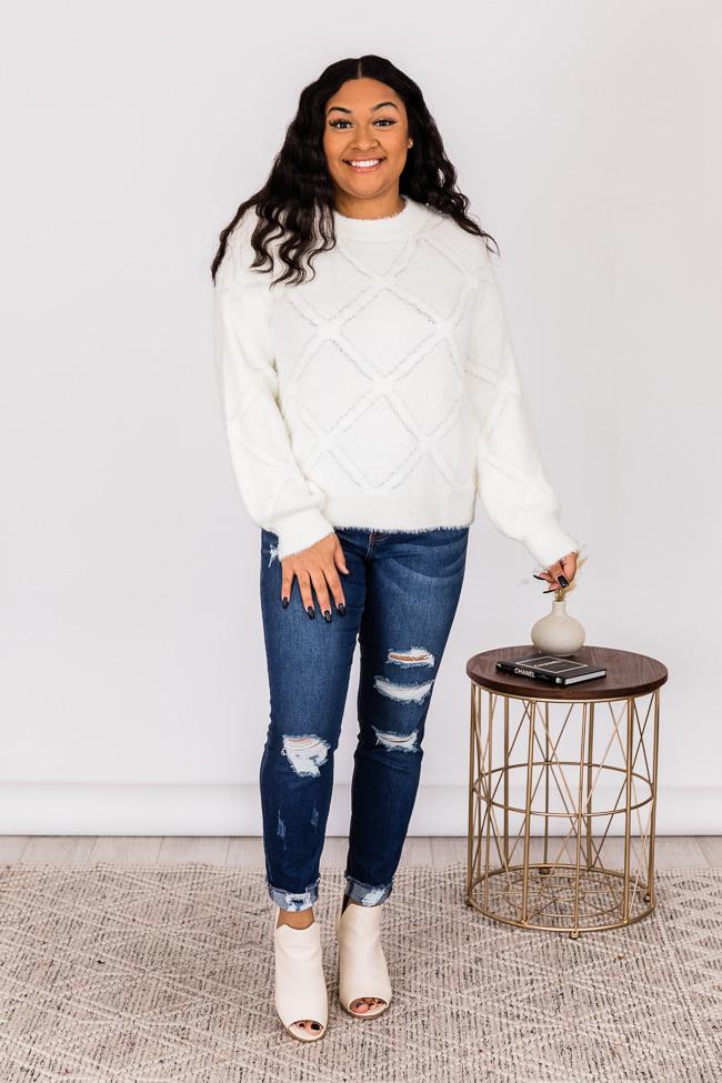 Another Memory Ivory Diamond Textured Sweater