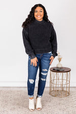 Load image into Gallery viewer, Call You Tonight Black Acid Wash Mock Neck Sweater

