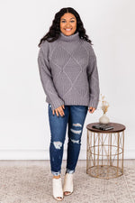 Load image into Gallery viewer, Make The Trip Grey Diamond Textured Turtleneck Sweater
