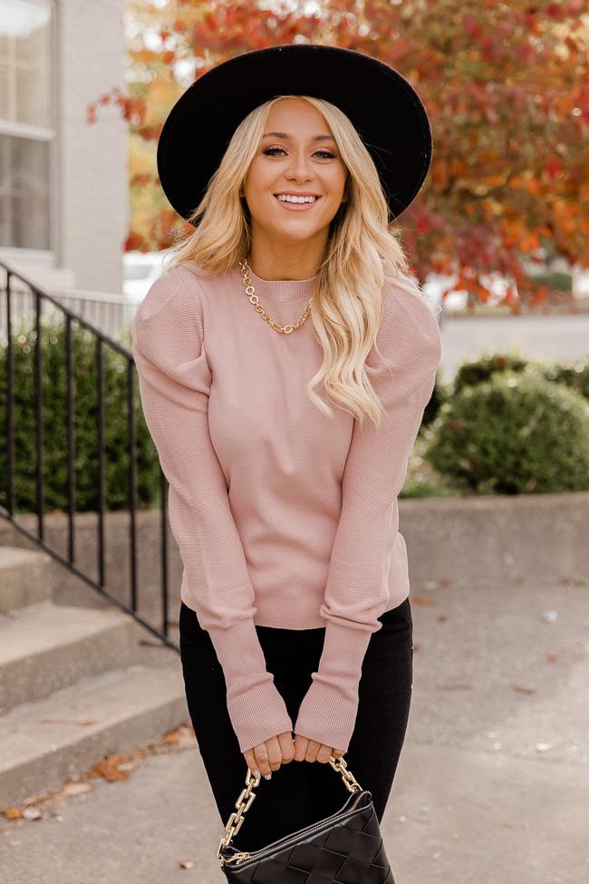 Kissing You Pink Fitted Puff Sleeve Sweater