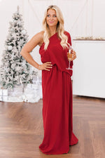 Load image into Gallery viewer, Found My Forever Burgundy One Shoulder Maxi Dress
