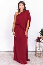 Load image into Gallery viewer, Found My Forever Burgundy One Shoulder Maxi Dress
