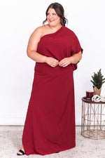 Load image into Gallery viewer, Found My Forever Burgundy One Shoulder Maxi Dress
