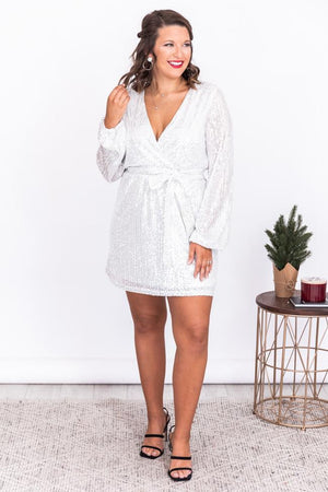 A Grand Party Silver Sequin Wrap Dress