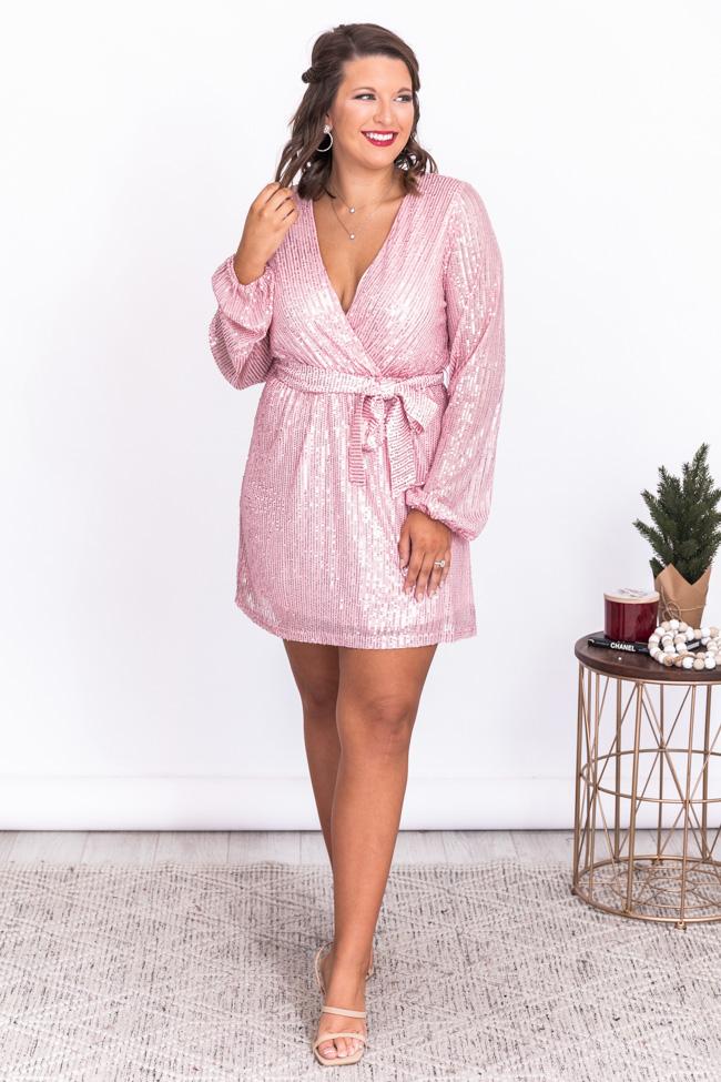 A Grand Party Pink Sequin Wrap Dress