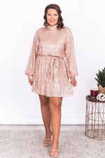 Load image into Gallery viewer, Making Plans Mock Neck Rose Gold Sequin Dress
