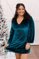 Load image into Gallery viewer, Finding Happiness Teal Velvet V-Neck Dress
