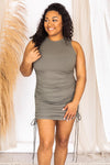 Roll The Dice Olive Ruched Ribbed Mini Dress