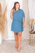 Afbeelding in Gallery-weergave laden, Grand Style Blue One Shoulder Mini Dress

