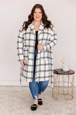 Load image into Gallery viewer, No Doubts In Mind Black/White Plaid Belted Coat
