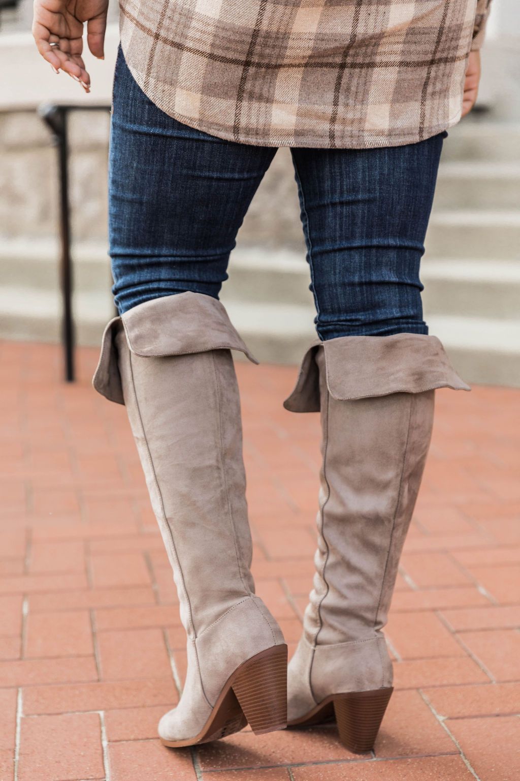 Deborah Taupe Fold Over Knee High Boots