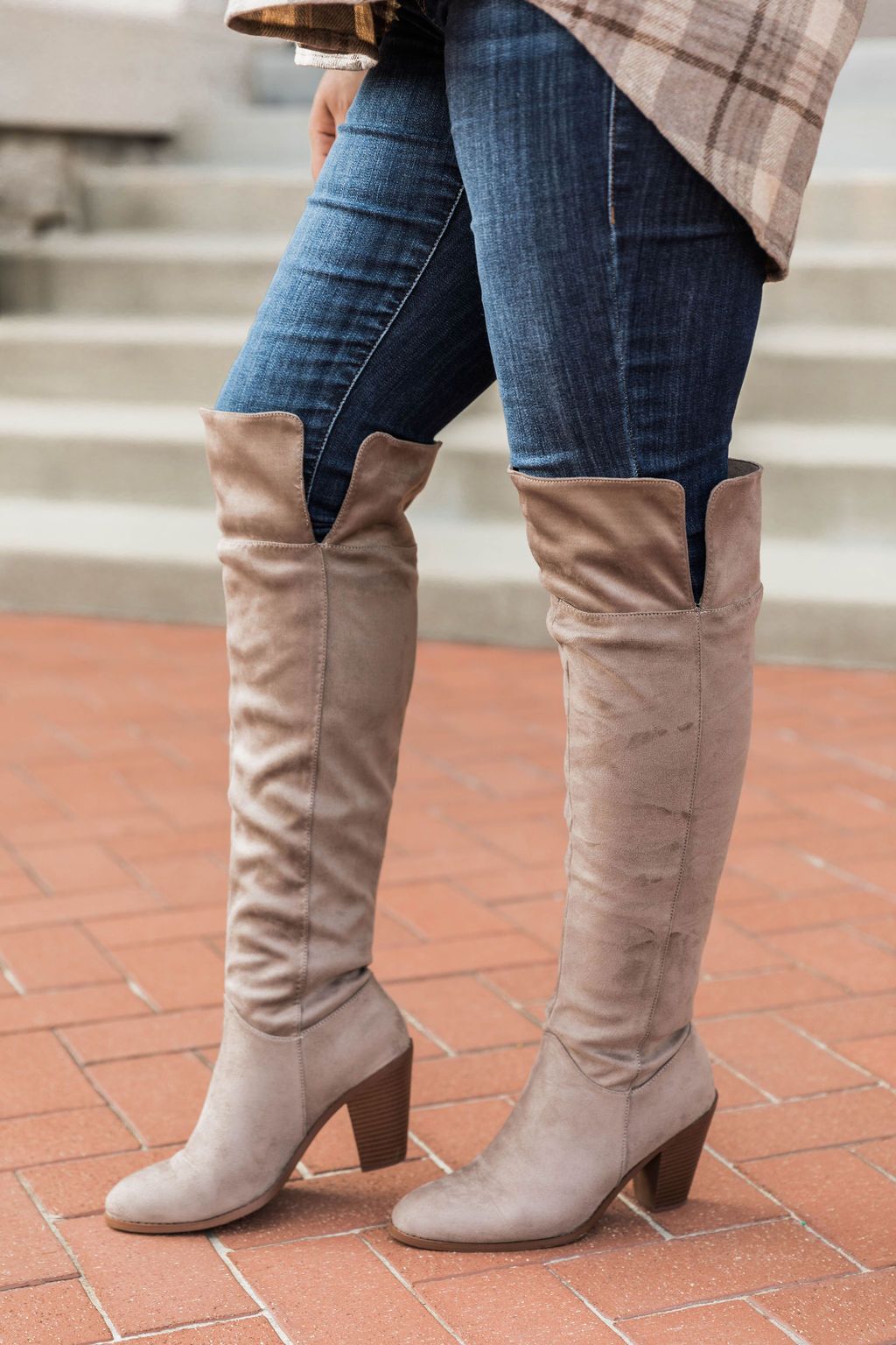 Deborah Taupe Fold Over Knee High Boots