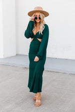 Load image into Gallery viewer, Telling A Story Green Long Sleeve Cutout Dress
