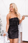 Irresistible Moments Black Sleeveless Sequin Ruffle Dress