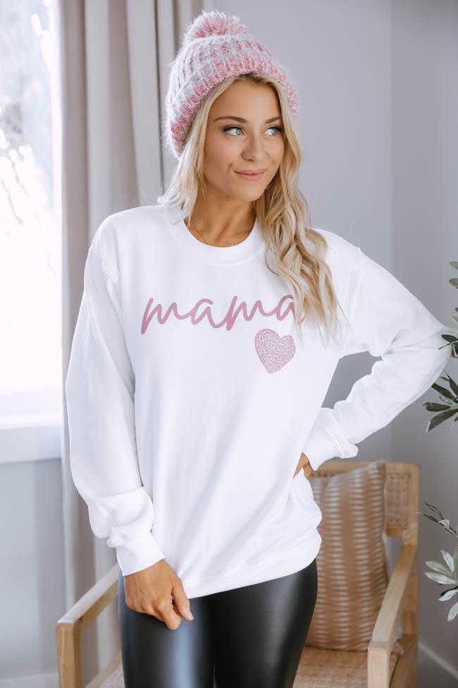Mama Script Mauve Animal Print White Graphic Sweatshirt