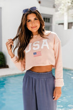 Ladda upp bild till gallerivisning, Athletic USA Flag Peach Graphic Sweatshirt

