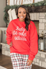 Load image into Gallery viewer, Baby It&#39;s Cold Outside Script Red Graphic Sweatshirt
