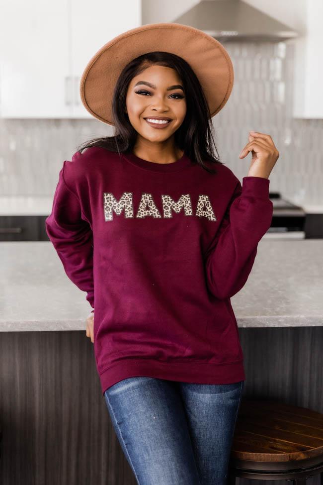 Mama Animal Print Sweatshirt Maroon