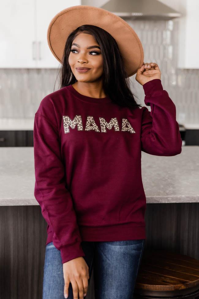 Mama Animal Print Sweatshirt Maroon