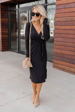 Load image into Gallery viewer, Daring Heart Ribbed Midi Black Dress
