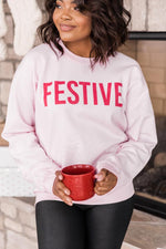 Load image into Gallery viewer, Festive Light Pink Graphic Sweatshirt
