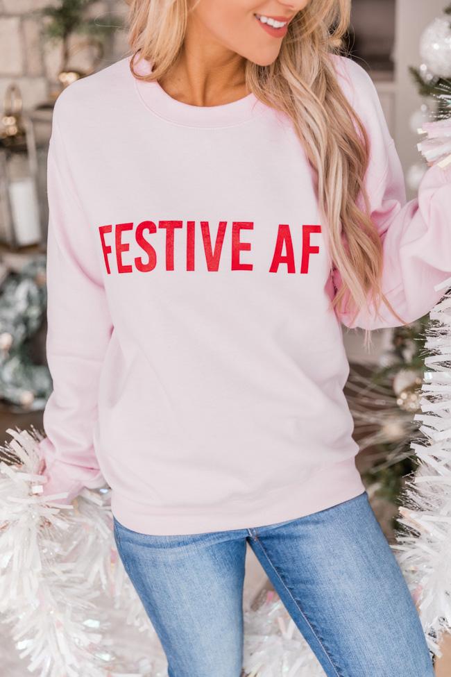 Festive AF Light Pink Graphic Sweatshirt