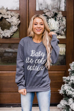 Load image into Gallery viewer, Baby It&#39;s Cold Outside Script Dark Heather Graphic Sweatshirt
